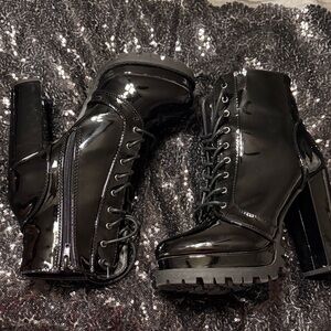 Black Patent Leather Platform Boots